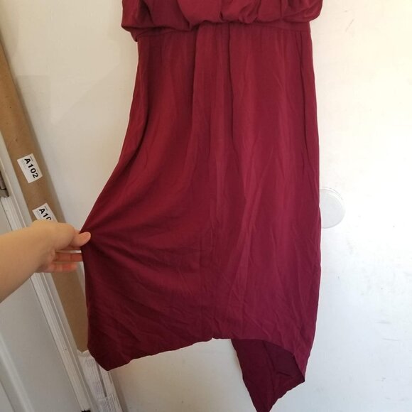 Elizabeth and James Dark Red Asymmetric Rowan Keyhole Back Midi Dress Size XS - Picture 10 of 17